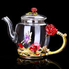 флористический стеклянный чайник 380ml с листовыми золотами окаймляет флористический винтажный набор чайника